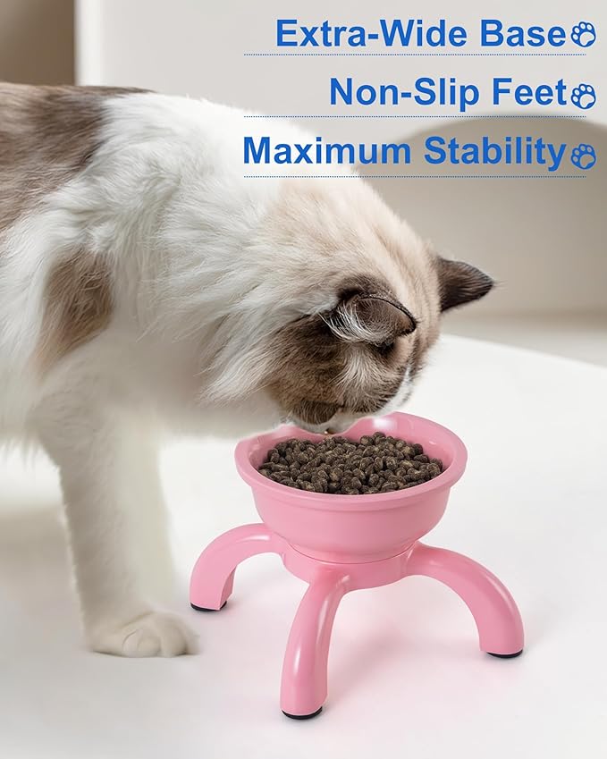 Raised Cat Bowls for Indoor Cats - Whisker Friendly Cat Food Bowl, 5.1" Wide Melamine Stand Elevated Cats Feeding Bowl, Detachable Raise Kittens Bowls, Non-Toxic, Dishwasher Safe