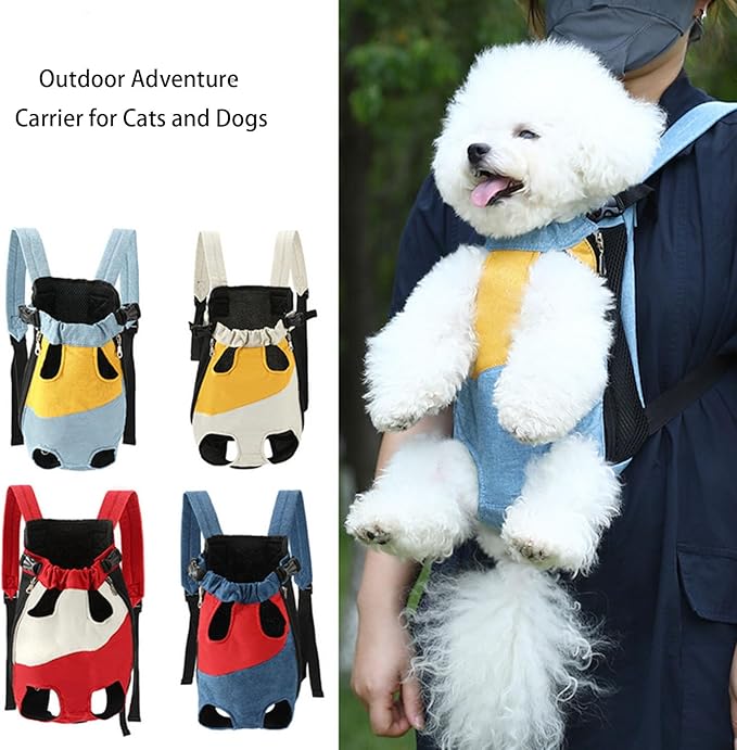 Lightweight Pet Backpack Carrier for Small Dogs & Cats - Easy-Fit Adjustable Straps, Basic Legs-Out Design, Durable for Daily Use (Fits Pets Under 15lb) (Yellow-White Color-Blocked, Small)