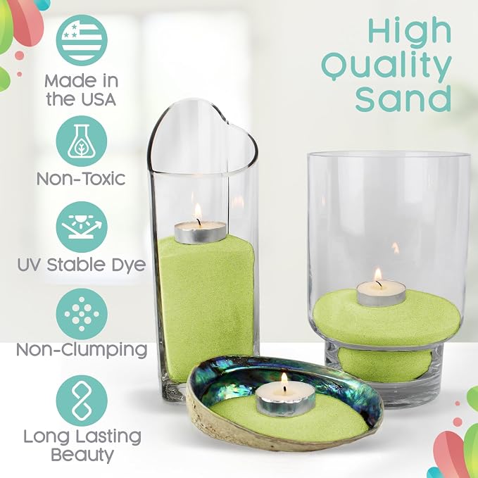 Sandsational Sparkle Key Lime Unity Sand, 1 LB (16 oz), Colored Sand for Weddings, Vase Filler, Home Décor, Craft Sand, Aquarium Sand, and More