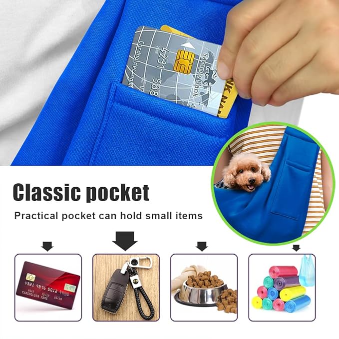 Tomkas Small Dog Cat Sling Carrier Puppy Purse Travel Wrap Soft Crossbody Pet Bag (Royal Blue, M - Classic Pocket & Classic Strap)
