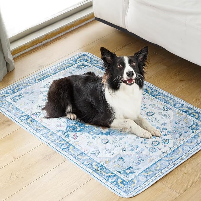 Washable Pee Pads for Dogs, 2 Pack Reusable Puppy Training Pads 60"x48" Super Absorbent Waterproof Dog Training Pads, Non-Slip Potty Pads, Whelping Pads Litter Mat Blue Medallion