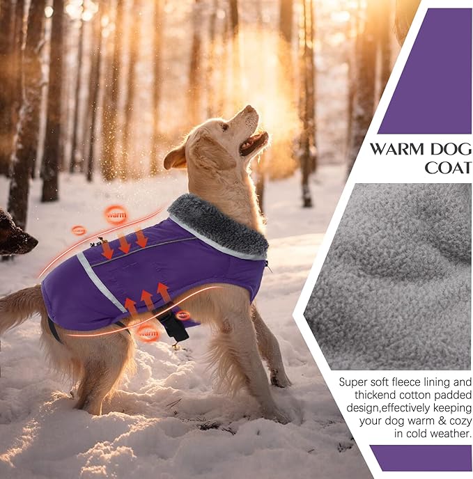 QBLEEV Dog Winter Coat, Warm Dog Coat Reflective Jacket, Turtleneck Waterproof Pet Clothes for Cold Weather Thicken Fleece Snowsuit Christmas Vest Pet Apparel for Small Medium Large Dogs M