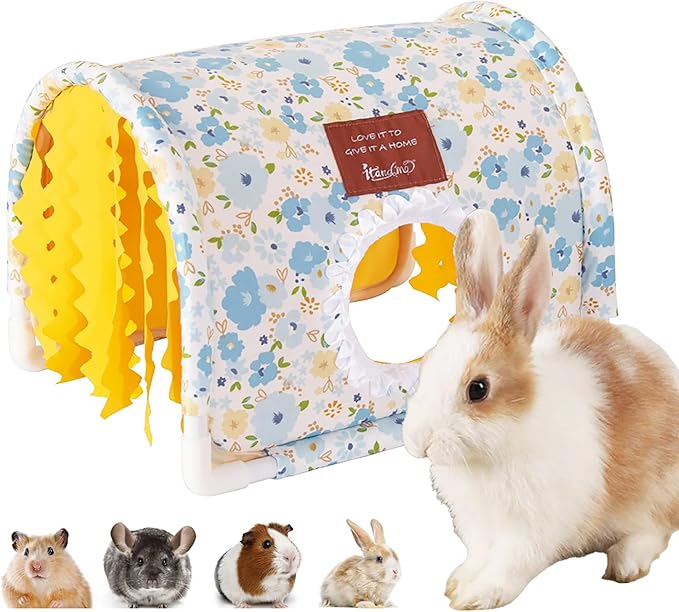 Guinea Pig Hideout Tunnel - Stable Washable Small Animal Tunnel Hide with Curtains,Guinea Pig Accessories for Hamster/Chinchilla/Dwarf Rabbit/Ferret (Blue, Large)