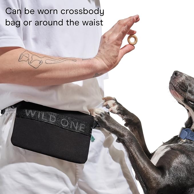 Wild One Treat Pouch, Fanny Pack or Cross-Body Bag, Made from Recycled Knit, Poop Bag Dispenser