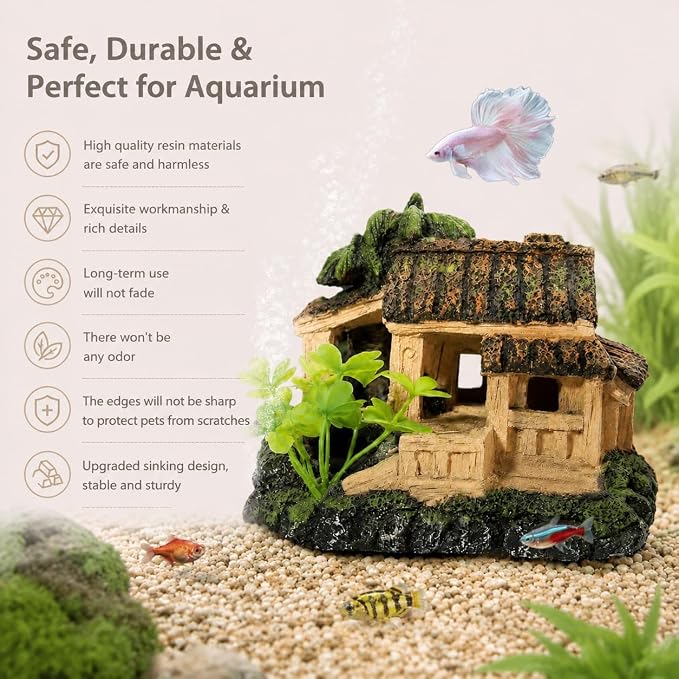 Resin Castle Decorations Set Fish Tank Bubbler Aquarium Decor | Aquarium Bubbler Betta Hideout Fish House Fish Tank Decor Air Stones For Aquariums Fish Tank Accessories Aquarium Cave