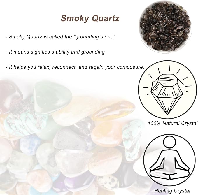Erliway Natural Smoky Quartz Tumbled Chips Crushed Crystal Stone, 7-9mm | Polished Healing Crystal Chips Healing Reiki Crystal Jewelry Making Home Decoration, Aquarium, Vase Fillers, Plants Décor