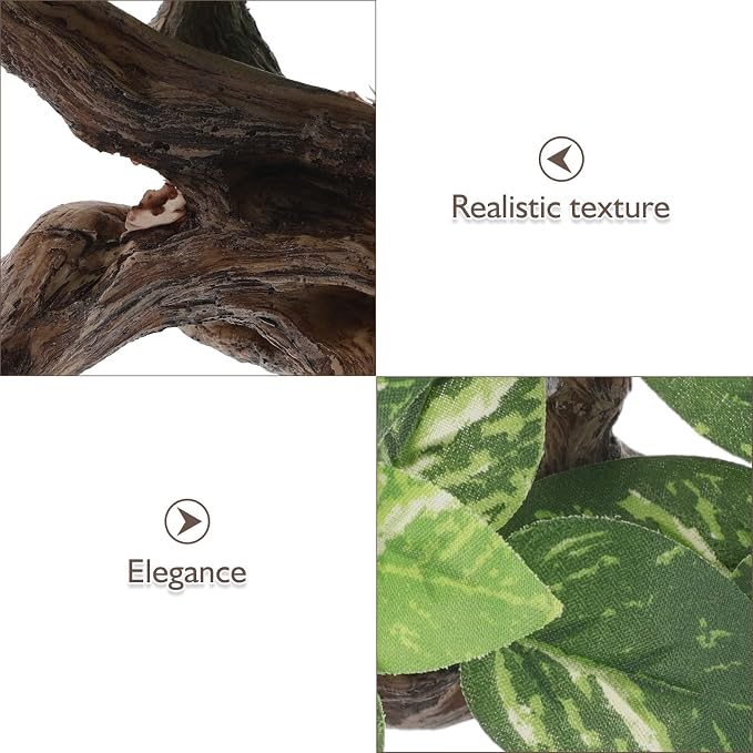 Driftwood Cave Aquarium Decor, Artificial Fish Tank Driftwood Decoration Fake Plant Tree Decorations Realistic Cave Cloth Leaf Plants for Fish Tanks Aquatic Landscapes Ornaments 6. 68x4. 32x3. 93in