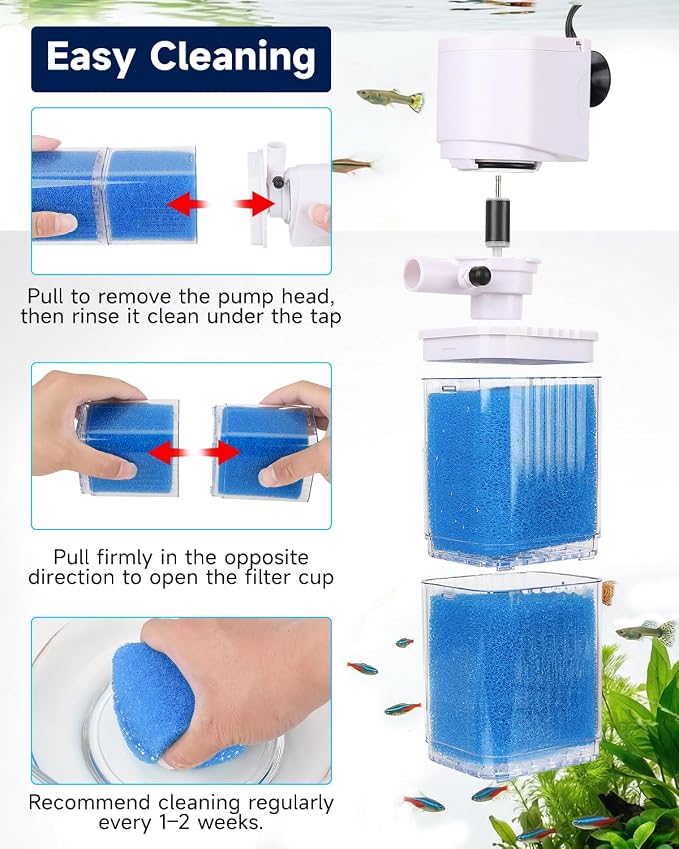 fishkeeper 4-in-1 Mutil Stage Aquarium Power Filter, 6W/8W/13W, 20-100Gal | Quiet Submersible Fish Tank Filter with Filtration/Bubbler/Oxygenation/Wavemaker Function, Adjustable Air Flow, Sponge Filter