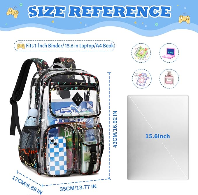 PIG PIG GIRL Clear Backpack for School,Heavy Duty PVC Transparent Bookbag for Girls Stadium Approved See Through Backpack