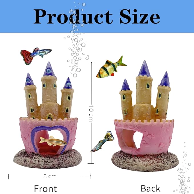 Small Cartoon Aquarium Castle Decor, Mini Cute Pink Castle Hide Cave Hideouts for Small Fishes Shrimp Crab Fish Larvaes Cichlid, Princess Style Castles Statue Birthday Party Table Decor - 11 x 8 cm