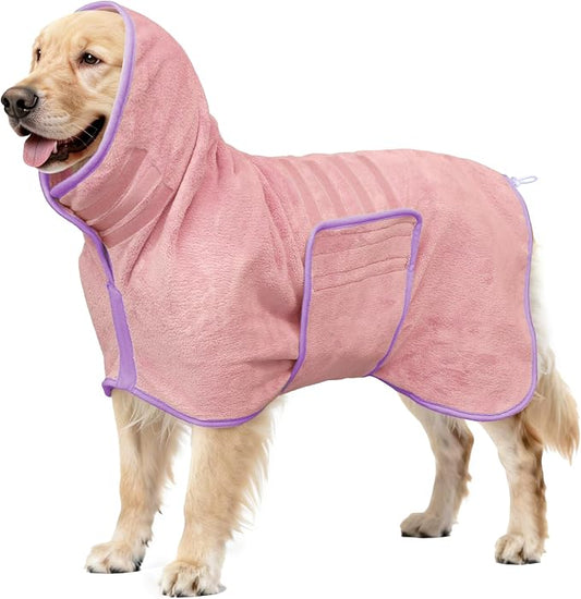 Soft Dog Bathrobe Fast Drying Dog Coat, Super Absorbent Dog Towels for After Bath, Microfiber Pet Robe Adjustable Collar & Belly Warm Keeping Dogs Coat for Pet Dogs & Cats (Pink, Small)