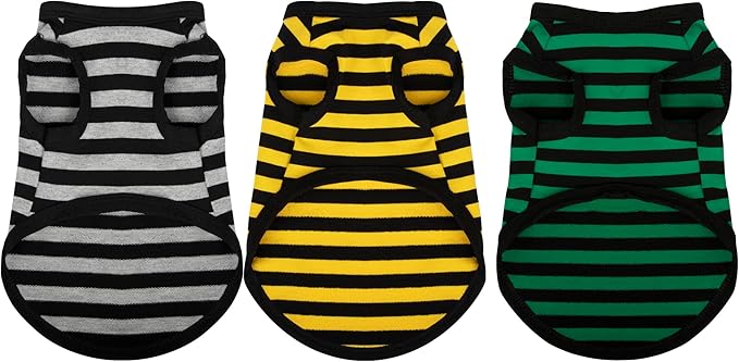 Paiaite 3 Pieces Dog Striped Shirt Dark Color Cotton Sleeveless Puppy Shirts Breathable Pet Apparel Tank Top Colorful Puppy Sweatshirt Clothes for Small Medium Dogs S