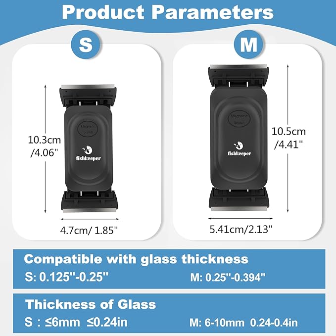 fishkeeper Magnetic Aquarium Glass Cleaner, Dual-Blades Algae Fish Tank Glass Cleaner Brush for 0.2-0.4 Inch Thick Glass Aquariums Tank, Self-Floating Scrubber Brush with 4 Detachable Scraper
