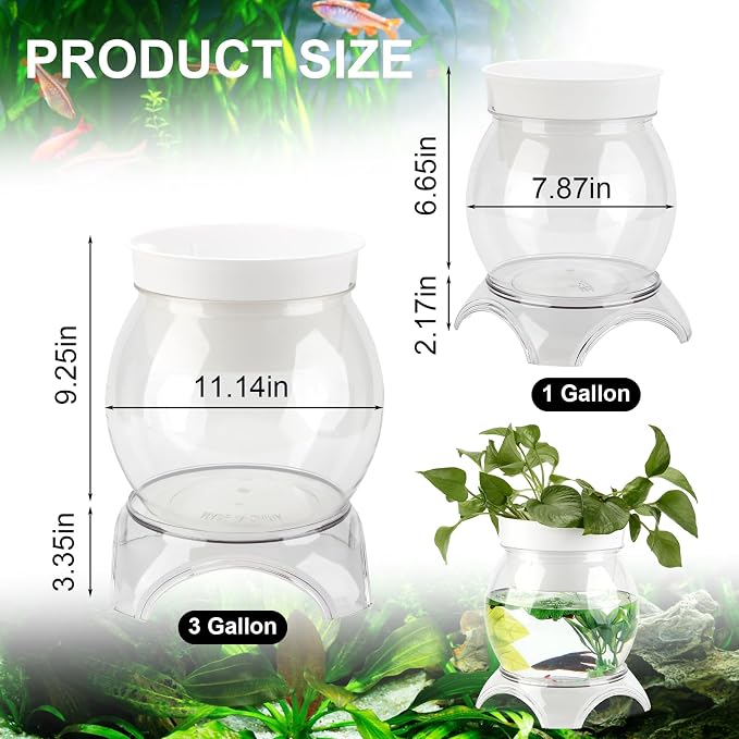1 Gallon PET Aquaponic Fish Tank Fish Bowl Betta Fish Tank | Clear Aquarium for Betta Fish Reptiles Succulents Flower Vase Betta Fish Centerpiece Present for Home Office Desktop Decors