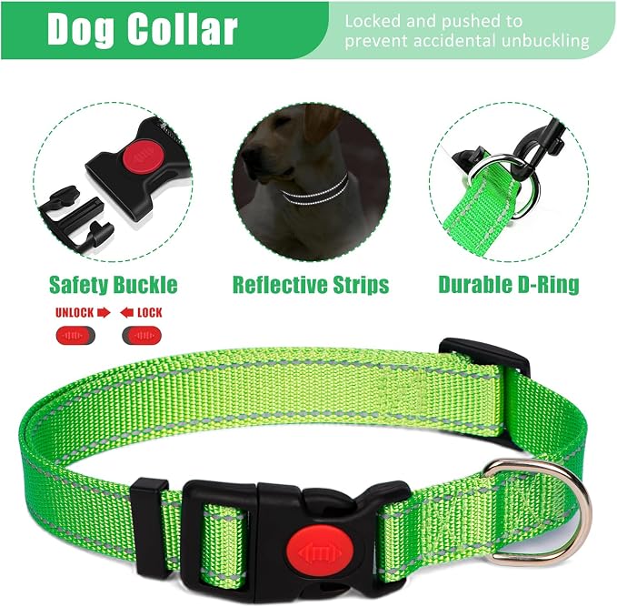 No Pull Dog Harness Adjustable Collar & Leash Set - Dog Halter Harnesses Collapsible Bowls & Poop Bag Dispenser Muzzle ID Tags Toys Fits Small Medium Large Dogs (Green-S)