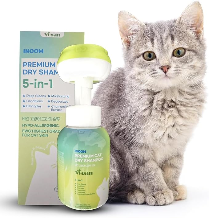 Korean Vegan Cat Dry Shampoo 300ml – Waterless Natural Foam Cleanser for a Kitten to Adult Cats,Soothing Damaged Skin, Removing Odors & Dander Reducing – Gentle & Waterless – Made in Korea