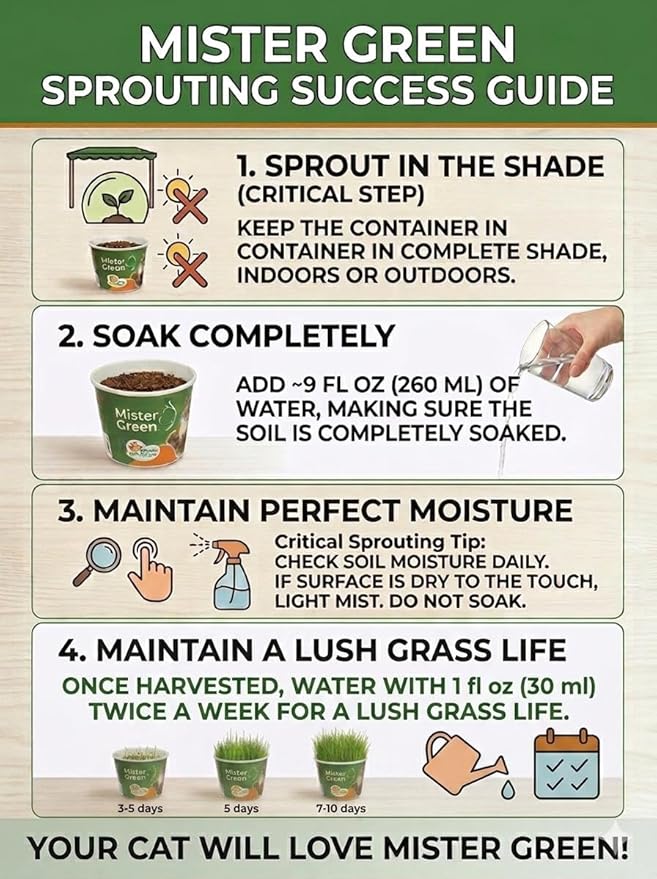 Cat Grass Grow Kit for Indoor Cats – Organic Cat Grass – Easy Grow Fresh Pet Grass – Supports Digestion & Natural Hairball Control – Non-Toxic – Pack (4)