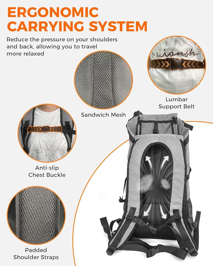 Dog Backpack Carrier for Medium Dogs - 4-Layer Protection, Under 30 lb, Waterproof, Adjustable Dog Hiking Backpack with Storage Pockets, Reflective Strips, Non-Slip Handle for Travel - Grey
