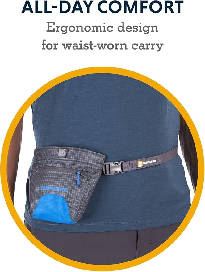 Ruffwear, Treat Trader Dog Treat Pouch, Hands-Free Waist-Worn, One-Handed Magnetic Closure, Belt (30-48 in) or Clip, Waterproof Food-Grade Lining, Zippered Pocket, Clicker Loop, River Rock Green