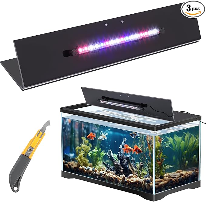 Sieral Aquarium Lids Polycarbonate Canopy with LED Light 35.13 x 17.13 x 0.12 Inch for 50/65/84 Gallon Without Center Brace Aquariums Cover Fish Tank Lid with a Hook Knife, Black