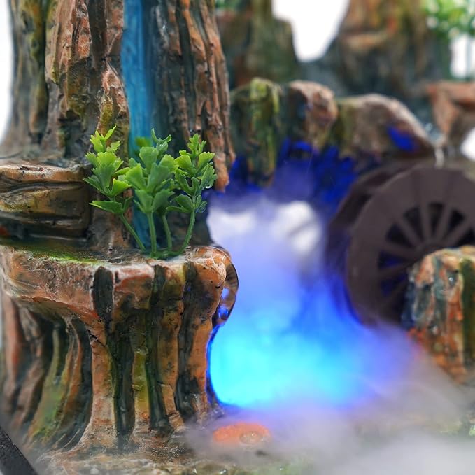 Indoor Fountain Rockery Tabletop Fountain with an Atomizer Elaxation, 7.9''L x 7''W x 10.6''H with LED Light Water Feature Meditation Desktop Fountains for Home Office Decor or Gift