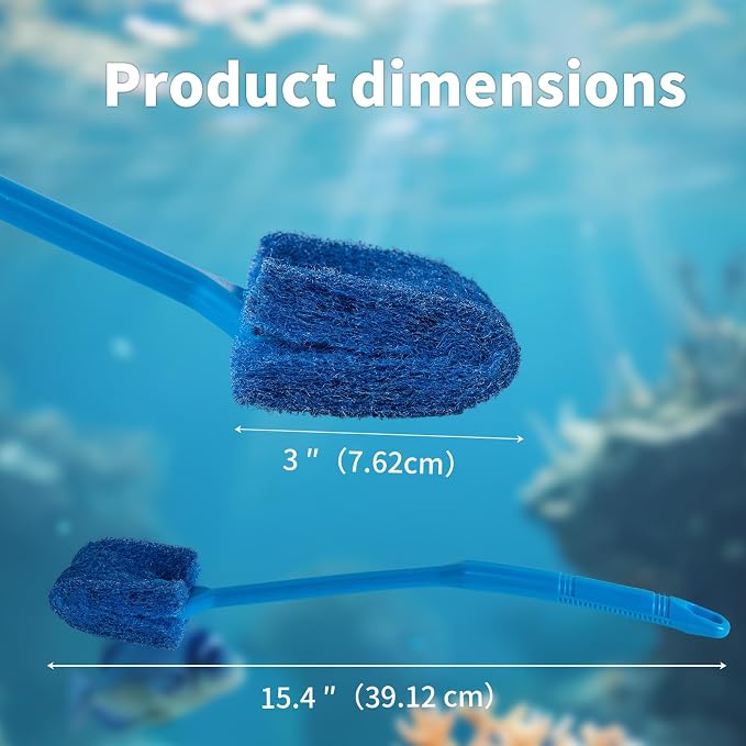 SLSON Aquarium Algae Scraper Double Sided Sponge Brush Cleaner Long Handle Fish Tank Scrubber for Glass Aquariums and Home Kitchen,15.4 inches (4)