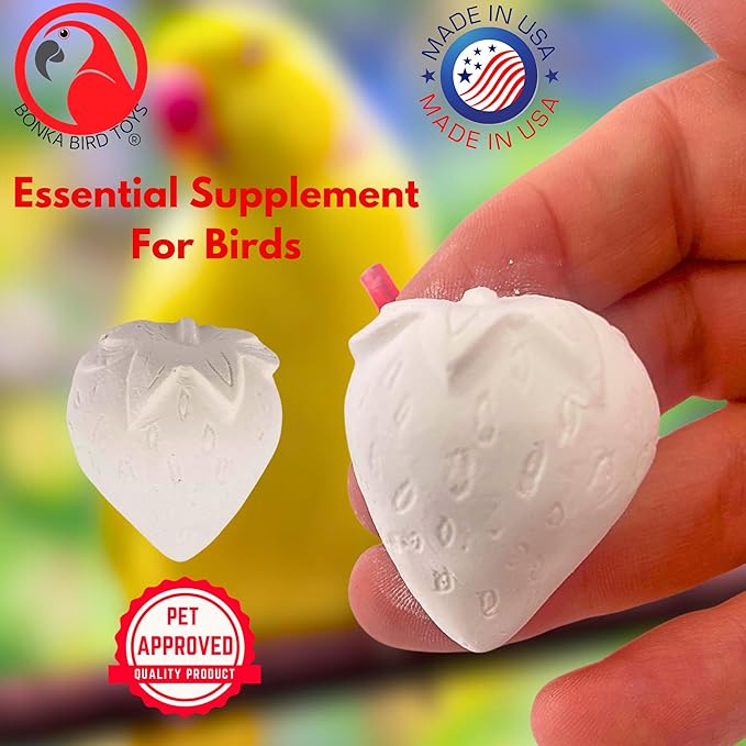 Bonka Bird Toys 1443 Mini Strawberry Calcium Treat 1" x 1" Calcium Block for Small to Medium Birds Parrots Parakeets Cockatiels Lovebirds Canaries Foraging Cage Mineral