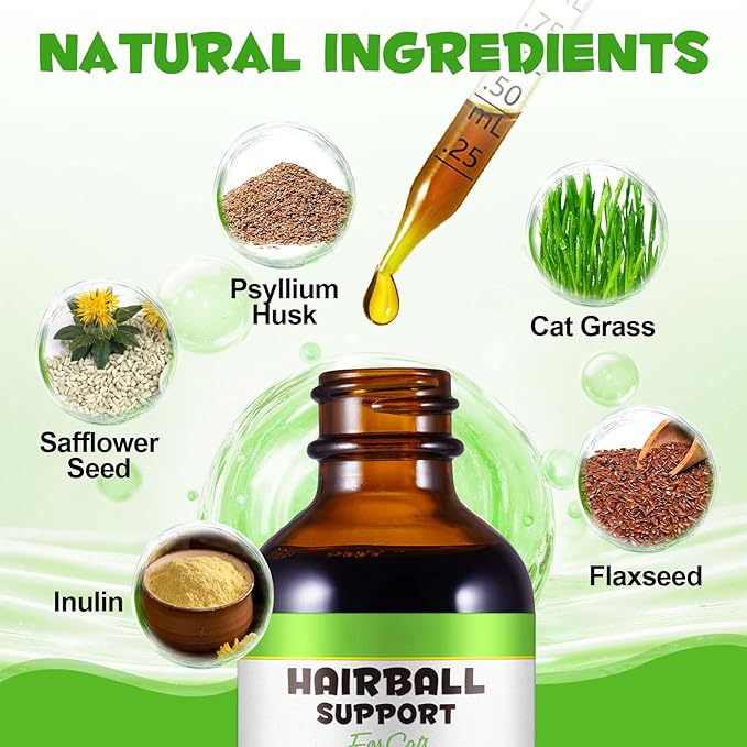 Hairball Treatment for Cats, Cat Hairball Remedy, Hairballs Drops Promotes Natural Passage of Hairballs, Supports Skin & Coat, Digestion, Immune - Chicken Flavor, 60ML