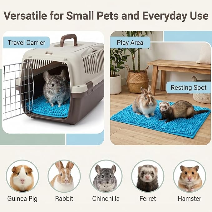 Guinea Pig Cage Liner, Washable Fleece Liners for Guinea Pig Cage, Soft Bedding Mats & Blankets for Small Animals (5 Pcs Blue, 24x16'')