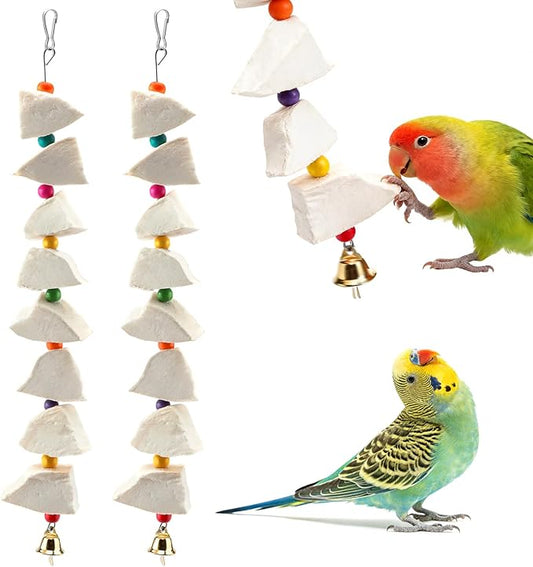 2 Pack Bird Cuttlebone Chew Toys, Cuttlefish Bone for Birds Beak Grinding Stone, Natural Calcium Supplement Cage Accessories for Parakeets, Budgies, Cockatiels, Lovebirds, Small Medium Birds
