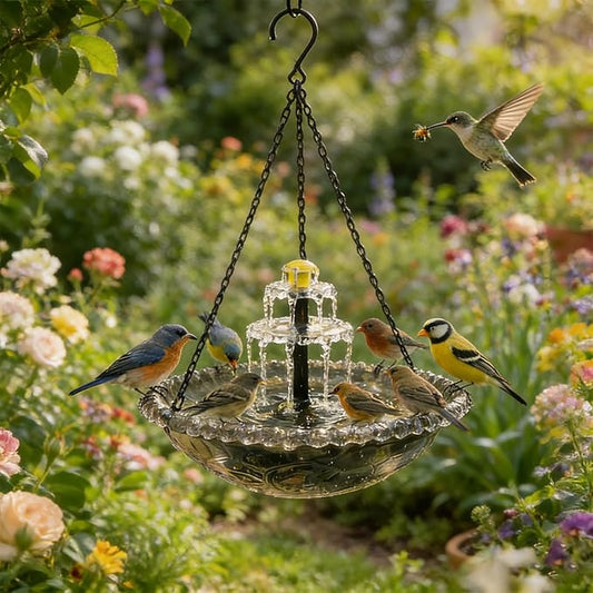 Solar Hanging Bird Bath Fountain, 2026 New 3 Layers Solar Powered Bird Bath Fountain, Outdoor Humming Birds Cascade Baths Fountains, Garden Patio Yard Backyard Lawn Decor (Gray)