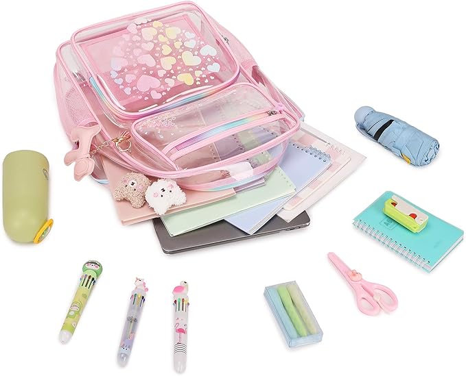 MOONBABY Clear Backpack for School Girls, Heavy Duty TPU Transparent Backpack Stadium Events Approved, Clear Bookbag