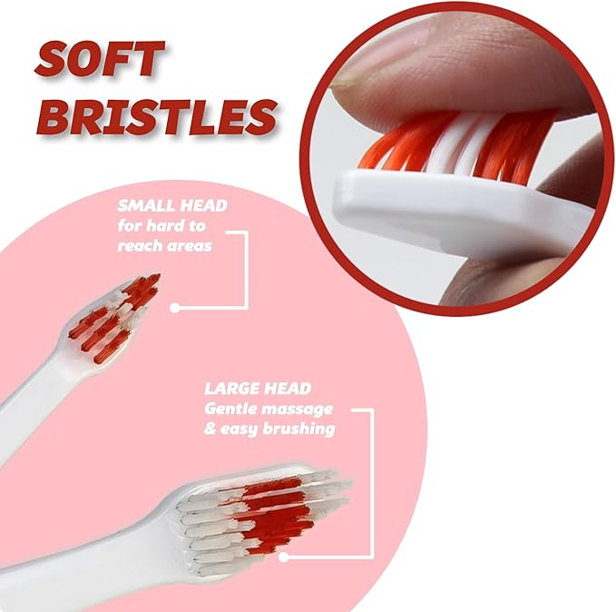 Pet Toothbrush for Dogs, Cats with Soft Bristles - Easy Teeth Cleaning & Dental Care, Non Slip Dual Head Dog Toothbrush for Medium & Large Pets, Toothpaste Not Included (Pack of 2(Pink & Green))