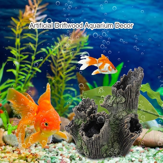 Tyenaza Aquarium Driftwood Decoration, Driftwood Resin Crafts Ornament for Aquarium Decoration Fish Tank Wood with Holes & Aquarium Caves Fish Tank Wood Decor(ST-004A)