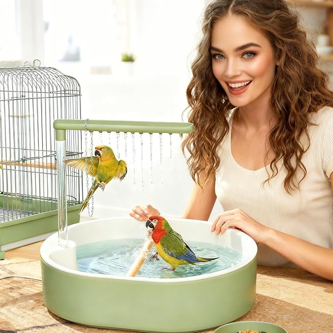 birdShower Bath Fountain - 20cm Pump Water birdBath, Anti Splash Ciirculating Cage Bath | Indoor Outdoor birdCare