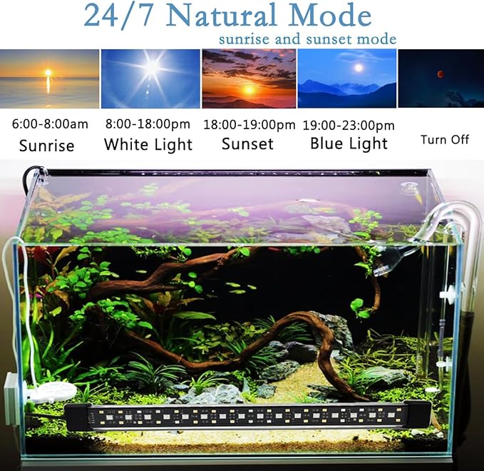 Submersible Aquarium Light for Fish Tank,24/7 Mode Full Spectrum LED Fish Tank Light with Air Bubble Hole RGB Color Changing Brightness Timer Adjustable,15.7inch 12W Fish Light