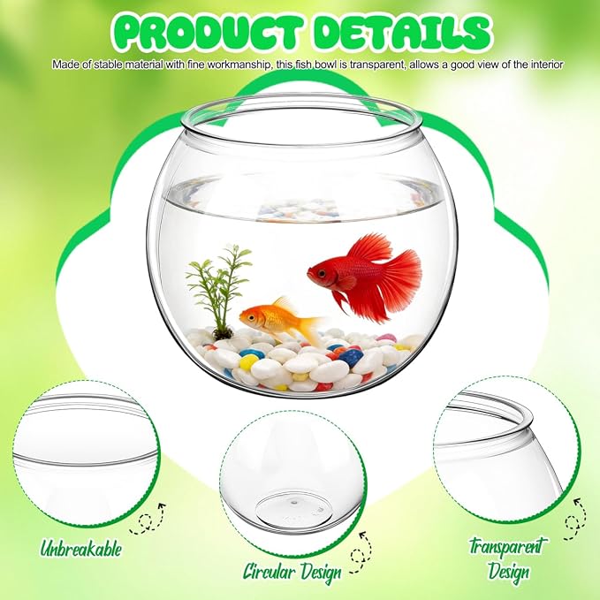 Plastic Fish Bowl, Small Fish Bowl, for Desktop Tank Decor | Goldfish Household Aquarium Ornament for Home Office