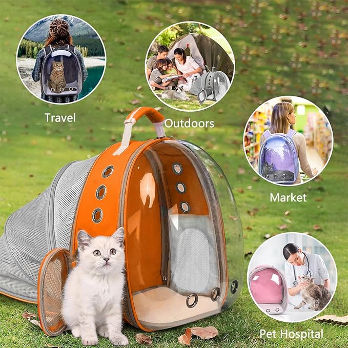 Pet Carrier Backpack Expandable for Cats and Small Dogs, Breathable Anti-Collapse Design, Airline Approved Travel Backpack for Hiking and Outdoor Use (Back Expandable-Orange)
