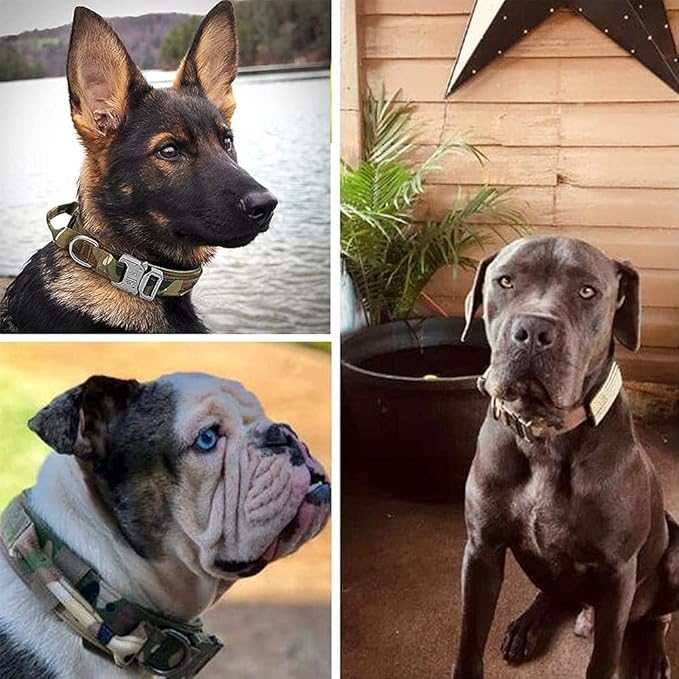 Xqpetlihai Tactical Dog Collar and Leash Set Adjustable Military Nylon Dog Collar with Control Handle and Heavy Duty Metal Buckle for Large Dogs（Camo L