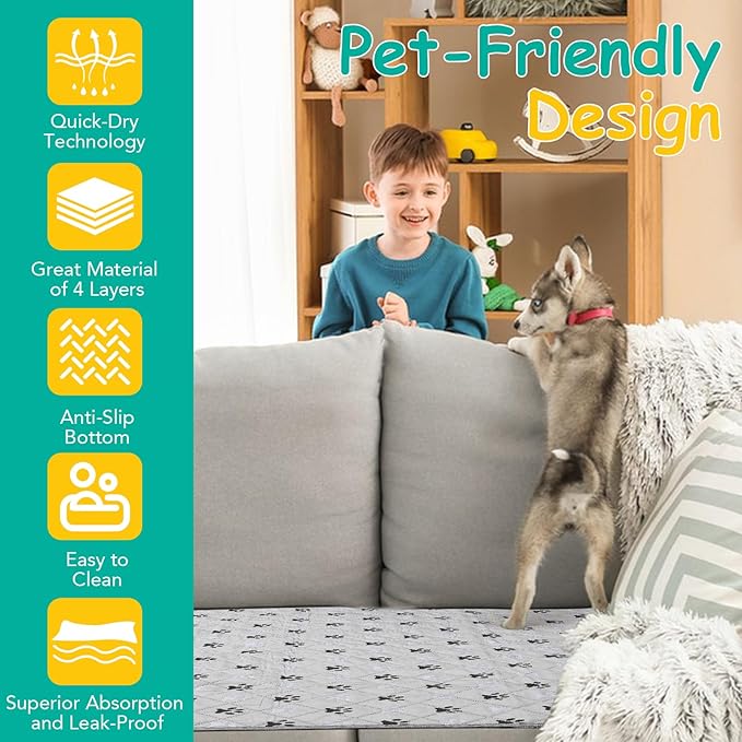 FURWEY 2 Pack Extra Large 72"X72" Washable Pee Pads for Dogs Super Absorbent Dog Training Pads Non-Slip Waterproof Pet Training Pads Mats Whelping Pads for Dogs Cats Puppy