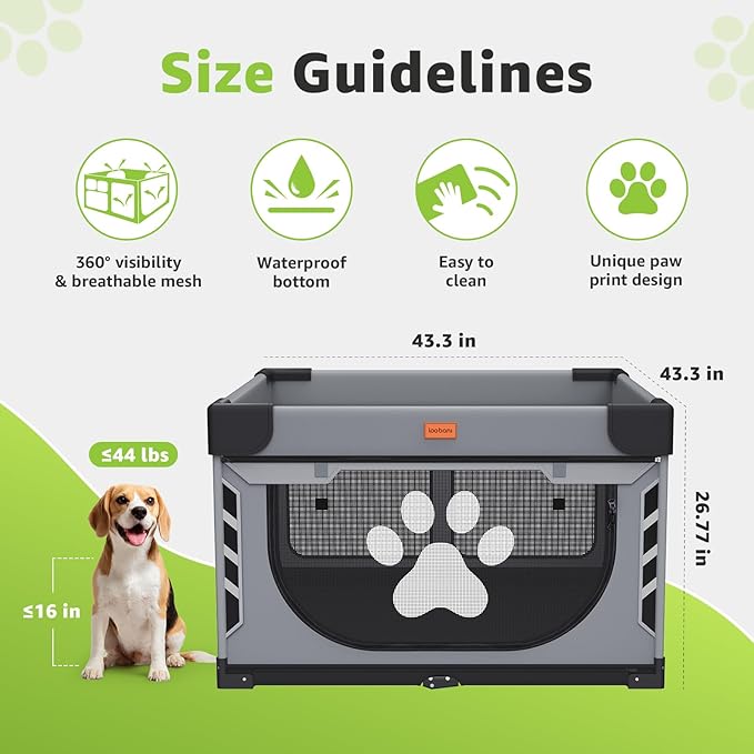 Loobani Foldable Dog Playpen Indoor/Outdoor,1 Min Setup Whelping Box, 690D Oxford Fabric & Reinforced Steel/Iron Frame, Portable Puppy Playpen with Rugged Carry Bag for Home &Travel-43.3"x43.3"x27.1"