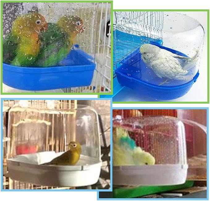 PINVNBY Parrot Bath Box Bird Bathtub Parakeet Bathing Tube with Bird Perches Stand Paw Grinding Cage Accessories Ideal for Small Birds Lovebirds Canary Finches(3 PCS Random Color)