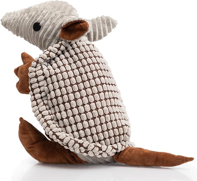 Hollypet Plush Dog Squeaky Toy Stuffed Armadillo Animal Pet Puppy Chew Toys with Clean Teeth for Small Medium Large All Breed Sizes Dogs, Gray Large, 14 in