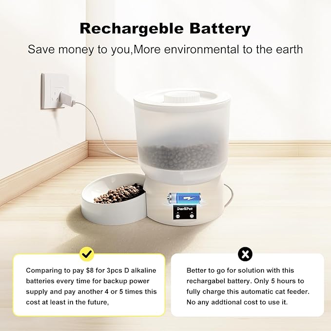 Automatic Cat Feeder with 270-Day Battery Life, Rechargeable Auto Cat Feeder with Slow Feed Mode & Very Quiet Dispensing, 2.5L App Controlled Small cat Food Dispenser for Cats & Small Dogs