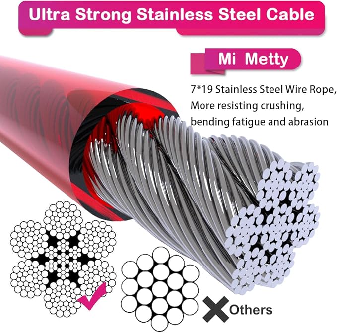 Tie Out Cable for Dogs,10/20/30/50/100FT Dog Leads for Yard Chew Proof,Heavy Duty Tie Out Cable for Large Dogs Up to 125lbs,Dog Runner Tether (Red, 125Ibs 30ft)