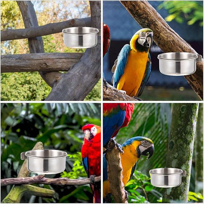4pcs Stainless Steel Bird Bowls for Cage Feeding, 10cm Small Pet Food and Water Dishes, Sturdy Coop Cups for Parakeets, Small Parrots, and Small Birds