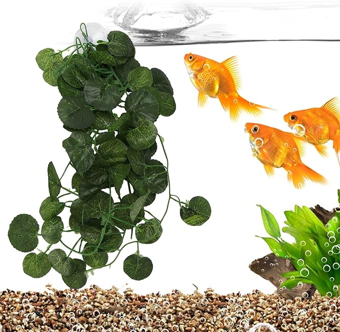 Pssopp Lifelike Plant Decorative Hanging Silk Terrarium Plant with Suction Cup for for Reptile Rainforest Box Aquarium Landscape(NFF‑83)