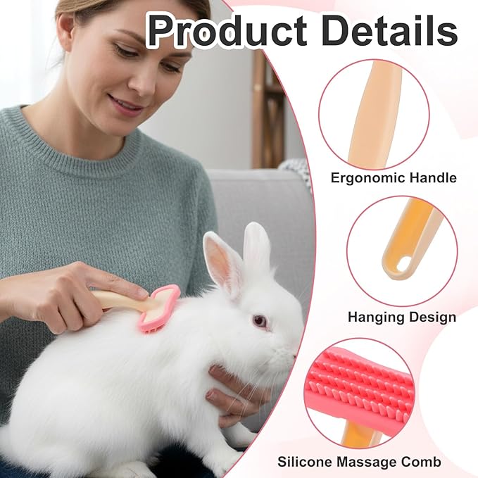 2Pcs Bunny and Guinea Pig Brush, Rabbit Grooming Brush Kit, Soft Silicone Bunny Brushes for Small Pets, Cats, Dogs, Kittens