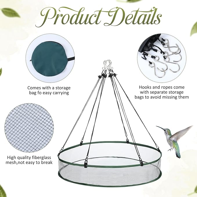 FoldTier 1 Pieces Universal Wild Bird Seed Catcher Hanging Hoop Platform Bird Seed Catcher Tray for Hummingbird Feeders Bee Feeder Outdoor Garden Accessories (24 Inch)