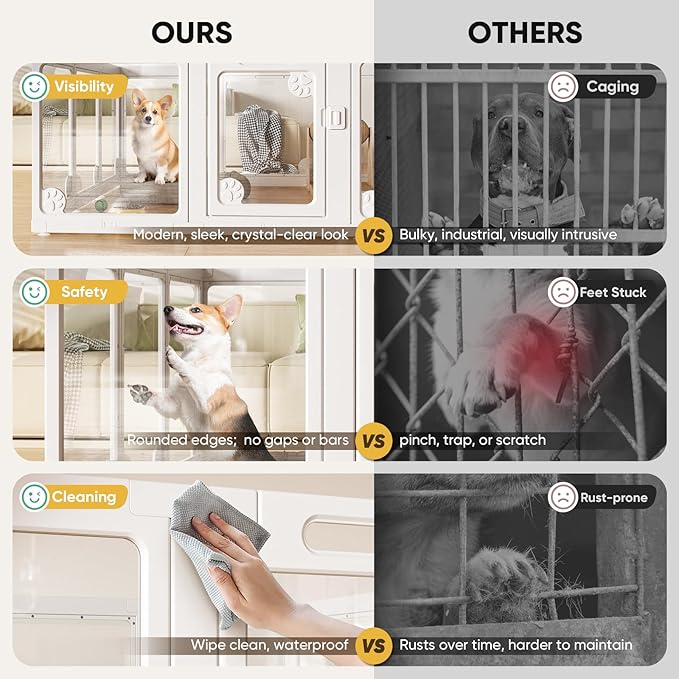 Clear Acrylic Dog Play Pen Indoors 24", 8 Panels Transparent Puppy Playpen with Door for Small Dogs Puppies, Modular Plastic Pet Playpen Cage Fence Crate for Cat Kitten Rabbit